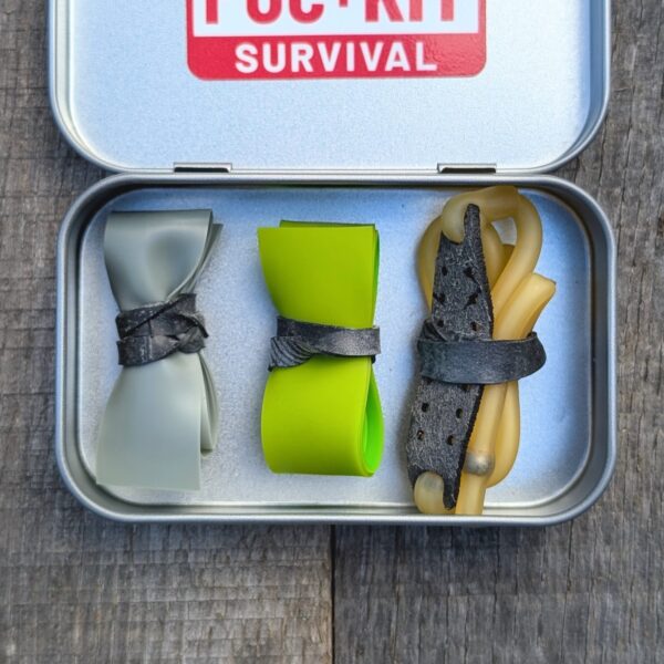 Slingshot bands in survival tin