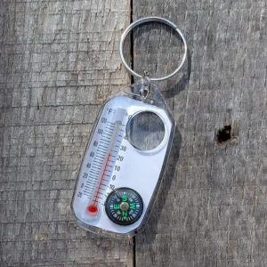 Thermometer, Compass and Magnifier Keychain